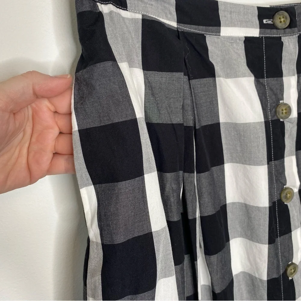 Who What Wear Black and White Plaid Button Front Full Midi Skirt